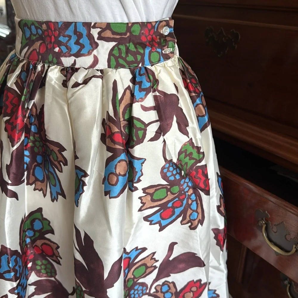 Frances Valentine Barbara Taffeta Skirt Autumn Leaves Size Medium - Picture 5 of 15